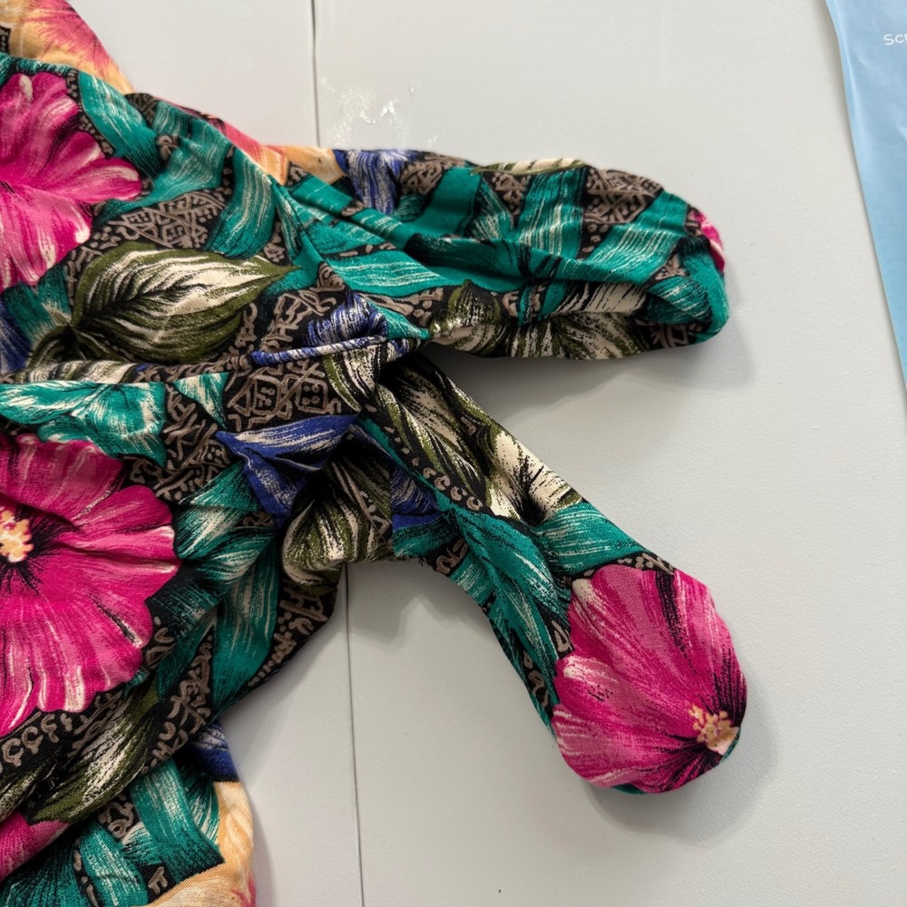 Jacque & Koko Vintage 90s Floral Romper Plus Size 18/20 Tropical Rayon Teal Pink - Picture 10 of 12